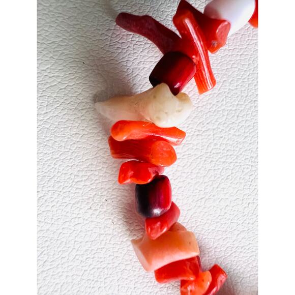 Vintage Sterling Silver Red Coral Branch & Chip Bracelet 7.5” Toggle Clasp Boho - Picture 3 of 7